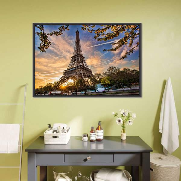 Eiffel Tower In Spring Canvas Wall Art-5 Horizontal-Gallery Wrap-22" x 12"-Tiaracle