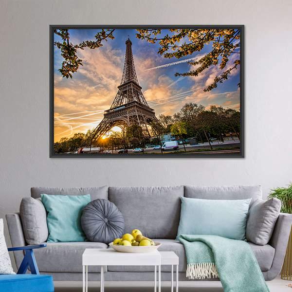Eiffel Tower In Spring Canvas Wall Art-5 Horizontal-Gallery Wrap-22" x 12"-Tiaracle