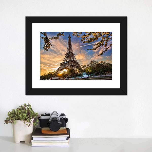 Eiffel Tower In Spring Canvas Wall Art-5 Horizontal-Gallery Wrap-22" x 12"-Tiaracle