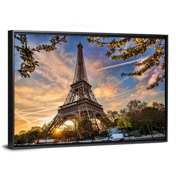 Eiffel Tower In Spring Canvas Wall Art-5 Horizontal-Gallery Wrap-22" x 12"-Tiaracle