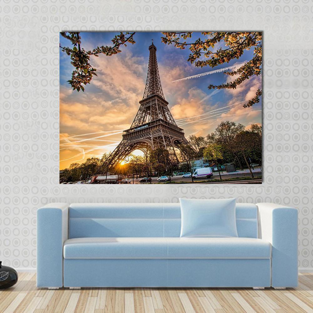 Eiffel Tower In Spring Canvas Wall Art-4 Horizontal-Gallery Wrap-34" x 24"-Tiaracle