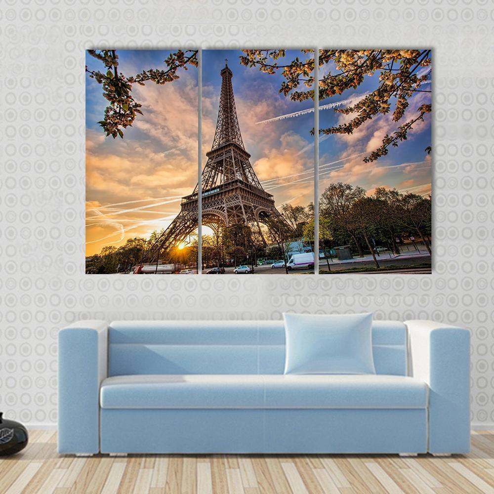 Eiffel Tower In Spring Canvas Wall Art-1 Piece-Gallery Wrap-48" x 32"-Tiaracle