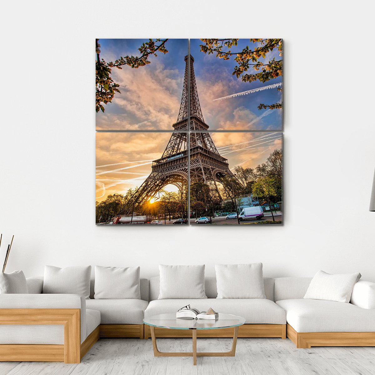 Eiffel Tower In Spring Canvas Wall Art-4 Square-Gallery Wrap-17" x 17"-Tiaracle