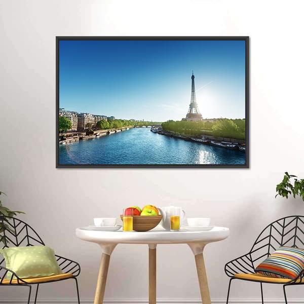 Eiffel Tower In Sunrise Panoramic Canvas Wall Art-1 Piece-36" x 12"-Tiaracle