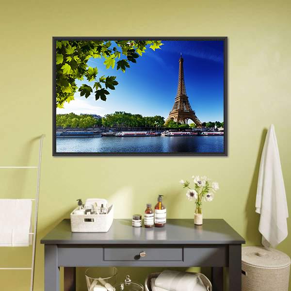 Eiffel Tower In Sunrise Time Canvas Wall Art-5 Horizontal-Gallery Wrap-22" x 12"-Tiaracle