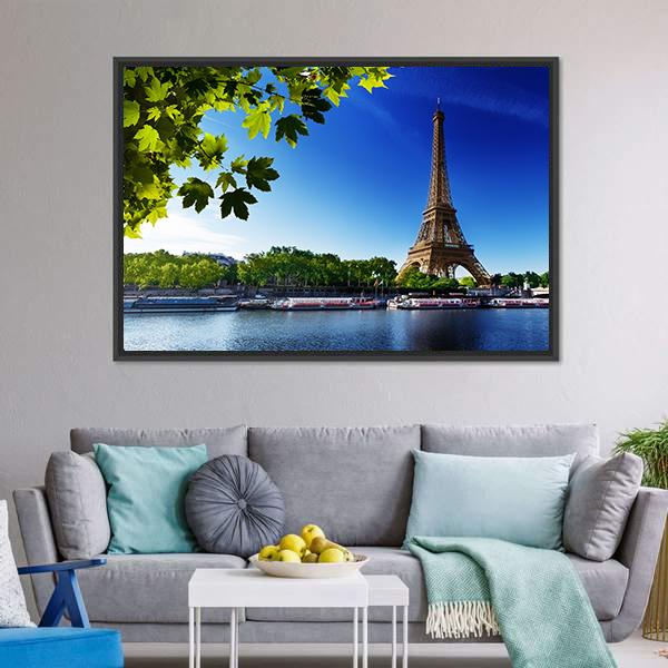 Eiffel Tower In Sunrise Time Canvas Wall Art-5 Horizontal-Gallery Wrap-22" x 12"-Tiaracle