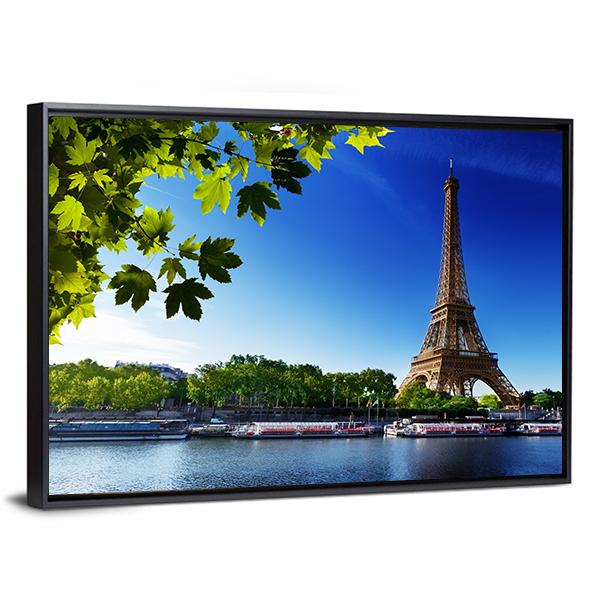 Eiffel Tower In Sunrise Time Canvas Wall Art-5 Horizontal-Gallery Wrap-22" x 12"-Tiaracle