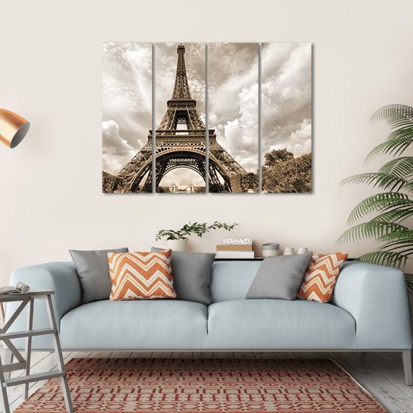 Eiffel Tower Under Clouds Canvas Wall Art-1 Piece-Gallery Wrap-36" x 24"-Tiaracle