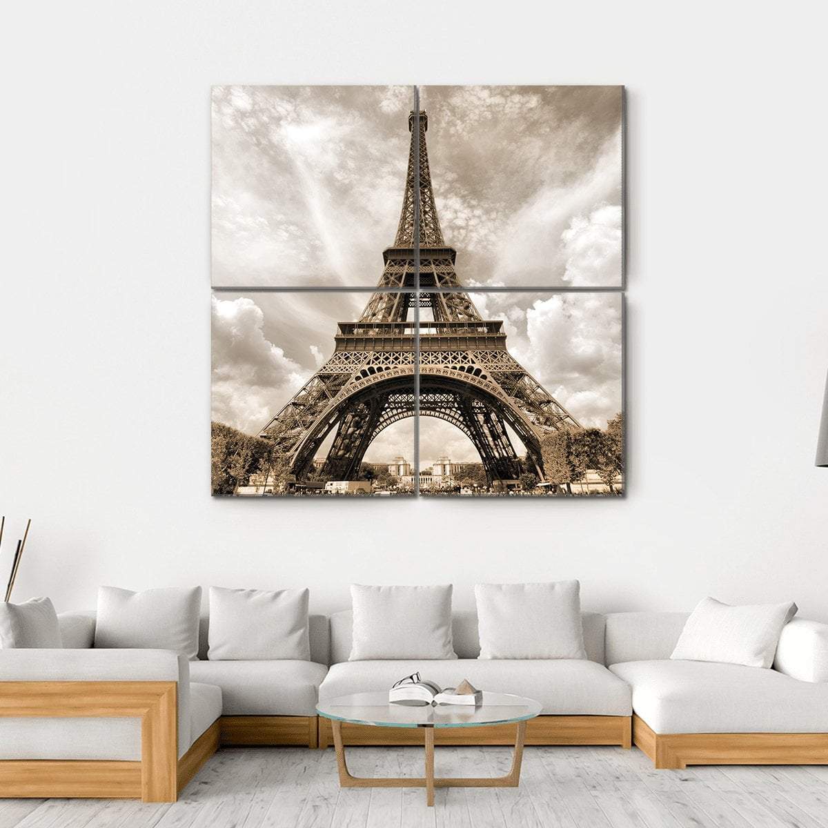 Eiffel Tower Under Clouds Canvas Wall Art-4 Square-Gallery Wrap-17" x 17"-Tiaracle