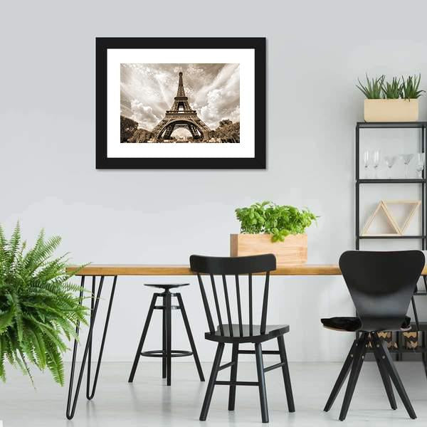 Eiffel Tower Under Clouds Canvas Wall Art-5 Horizontal-Gallery Wrap-22" x 12"-Tiaracle