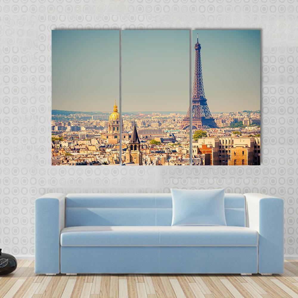 Eiffel Tower With City Canvas Wall Art-5 Pop-Gallery Wrap-47" x 32"-Tiaracle
