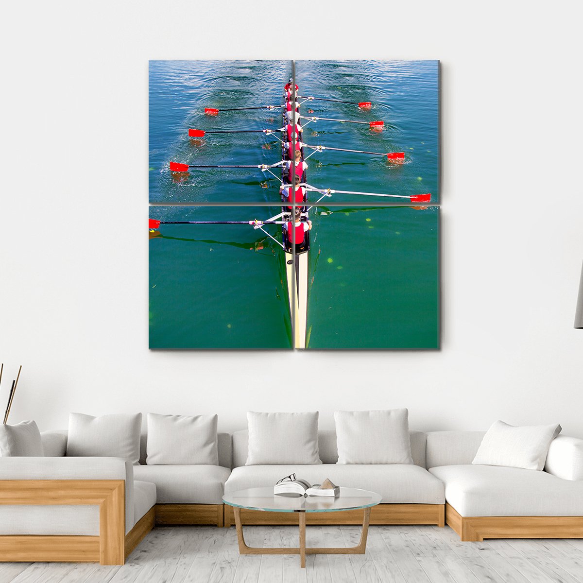 Eight Rowers In Action Canvas Wall Art-4 Square-Gallery Wrap-17" x 17"-Tiaracle