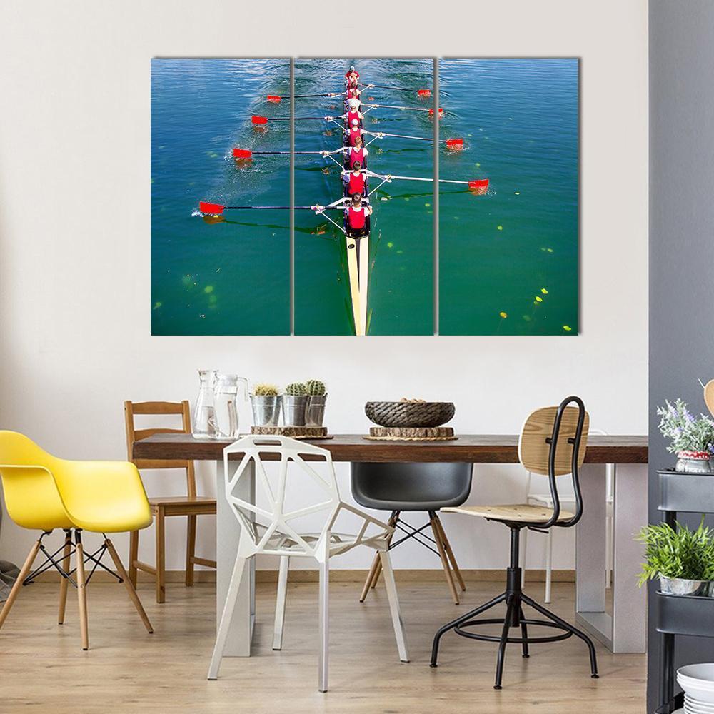 Eight Rowers In Action Canvas Wall Art-3 Horizontal-Gallery Wrap-37" x 24"-Tiaracle