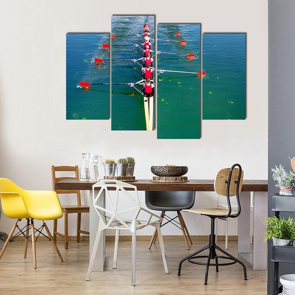 Eight Rowers In Action Canvas Wall Art-4 Pop-Gallery Wrap-50&quot; x 32&quot;-Tiaracle