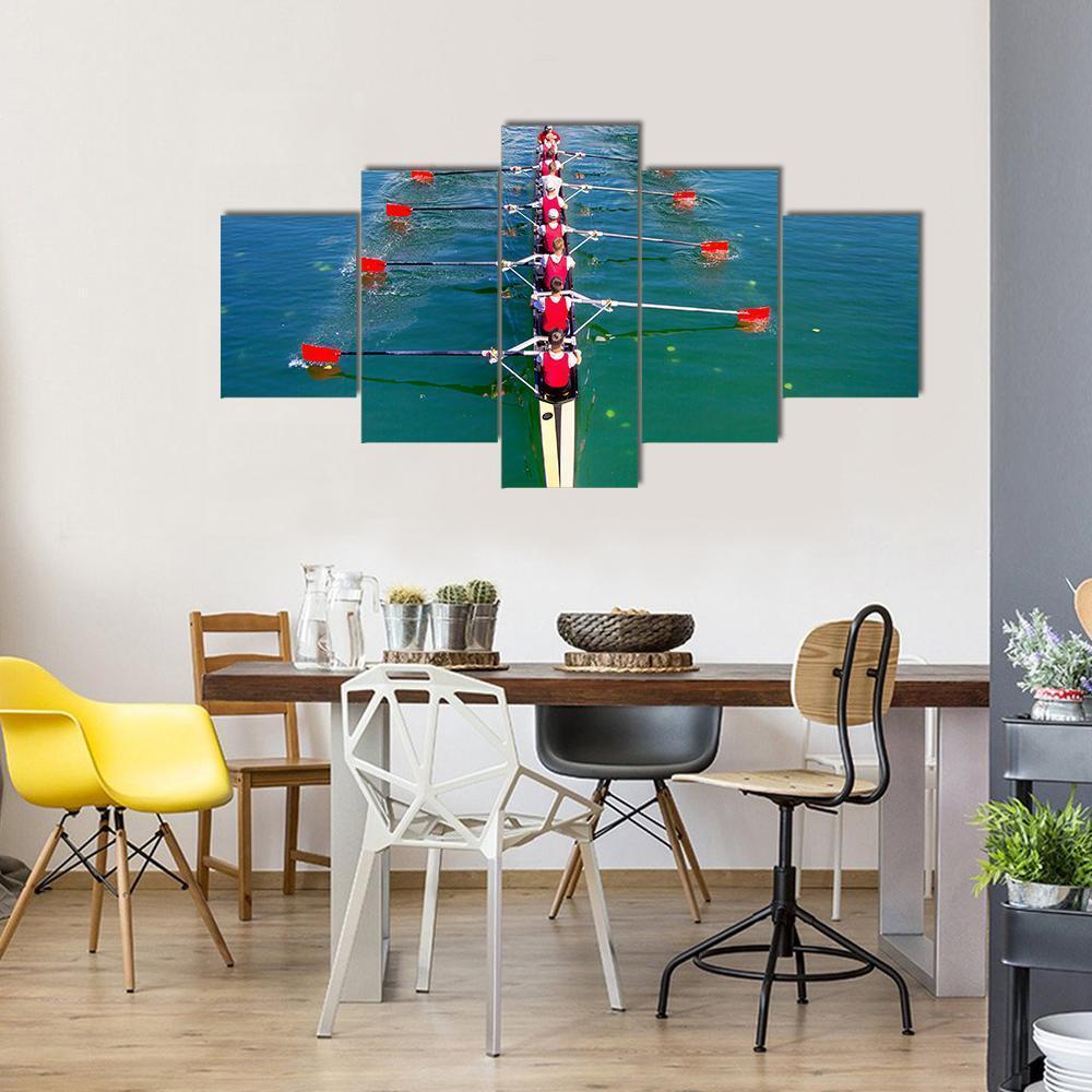 Eight Rowers In Action Canvas Wall Art-5 Star-Gallery Wrap-62&quot; x 32&quot;-Tiaracle
