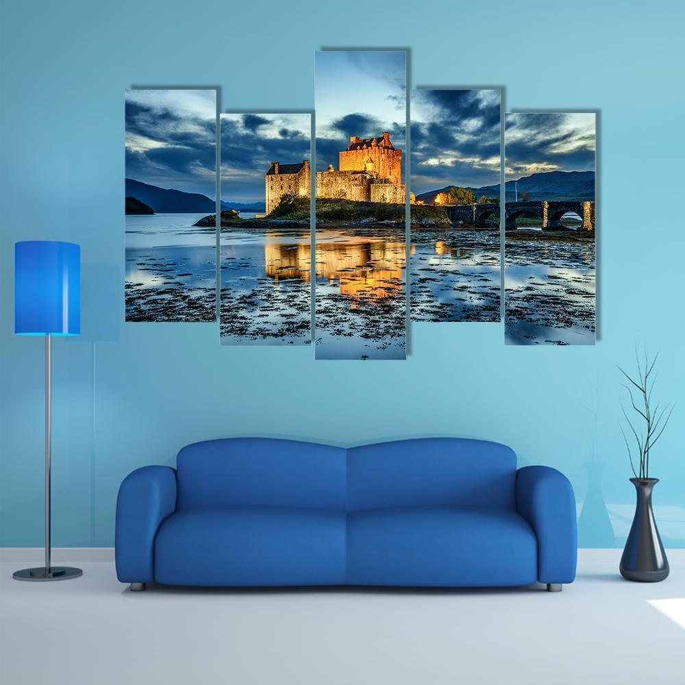 Eilean Donan Castle UK Canvas Wall Art-5 Pop-Gallery Wrap-47" x 32"-Tiaracle