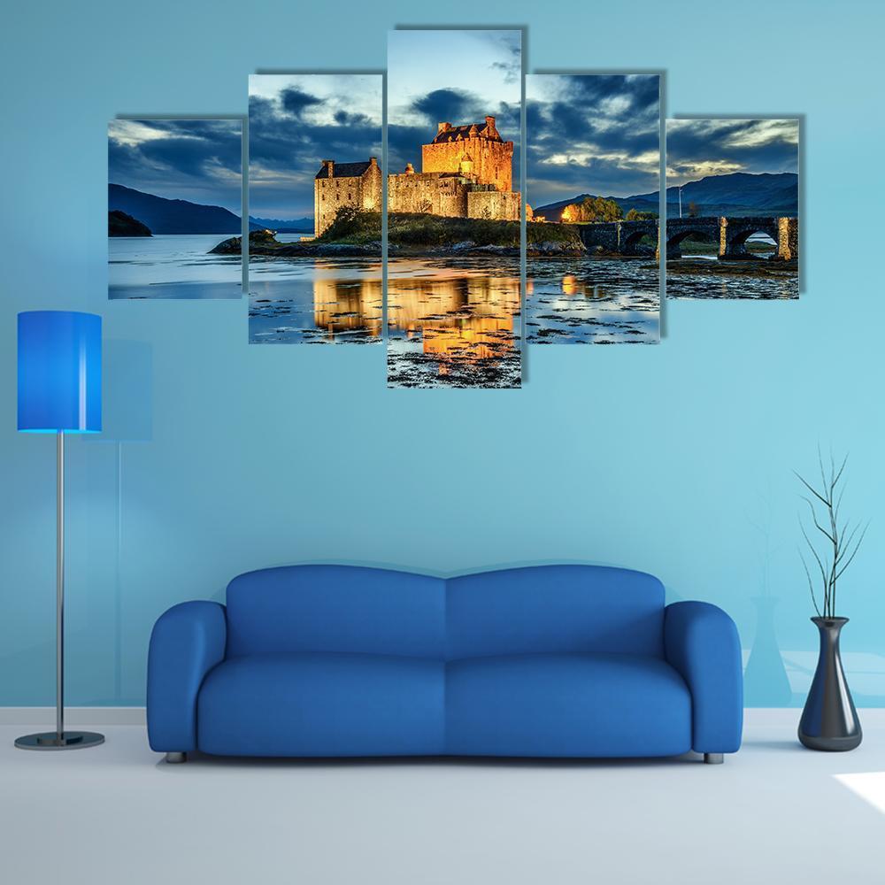 Eilean Donan Castle UK Canvas Wall Art-5 Star-Gallery Wrap-62" x 32"-Tiaracle