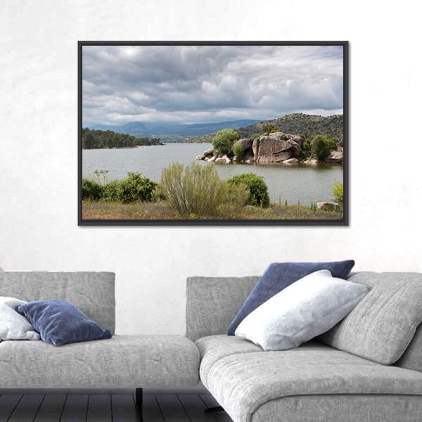 El Burguillo Reservoir Spain Canvas Wall Art-1 Piece-Floating Frame-24" x 16"-Tiaracle