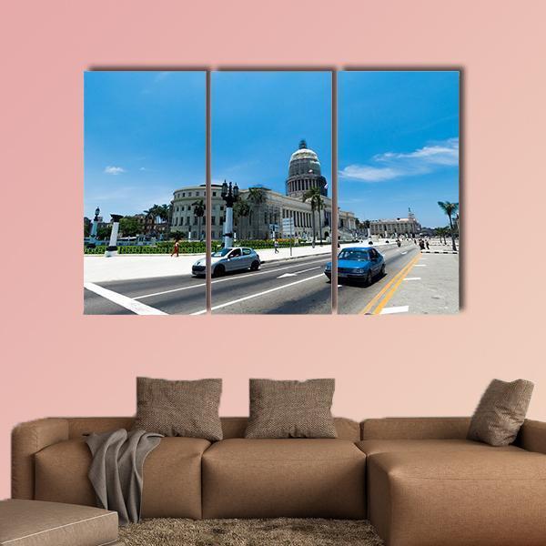 El Capitolio In Havana Canvas Wall Art-3 Horizontal-Gallery Wrap-37" x 24"-Tiaracle