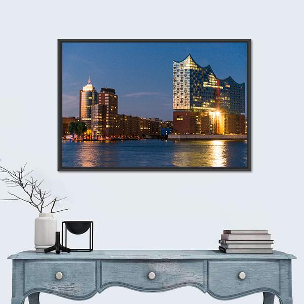 Elbe Philharmonic Hall Canvas Wall Art-1 Piece-Floating Frame-24" x 16"-Tiaracle