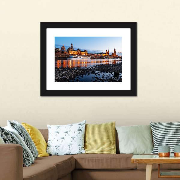 Elbe River At Night Canvas Wall Art-1 Piece-Framed Print-20" x 16"-Tiaracle