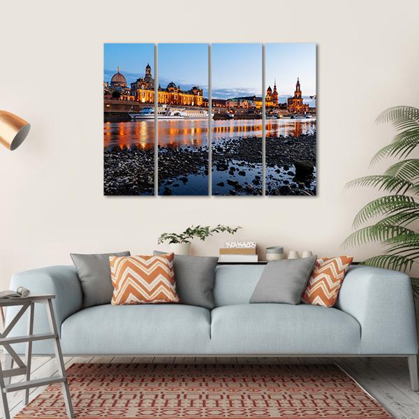 Elbe River At Night Canvas Wall Art-4 Horizontal-Gallery Wrap-34" x 24"-Tiaracle