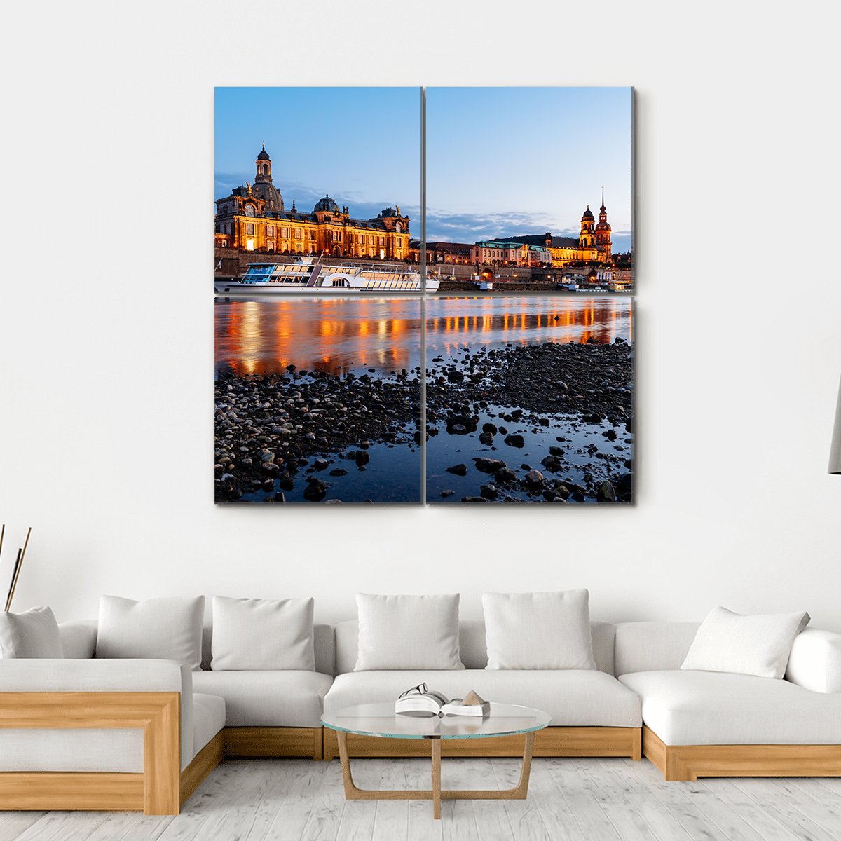 Elbe River At Night Canvas Wall Art-4 Square-Gallery Wrap-17" x 17"-Tiaracle