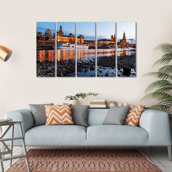 Elbe River At Night Canvas Wall Art-5 Horizontal-Gallery Wrap-22" x 12"-Tiaracle