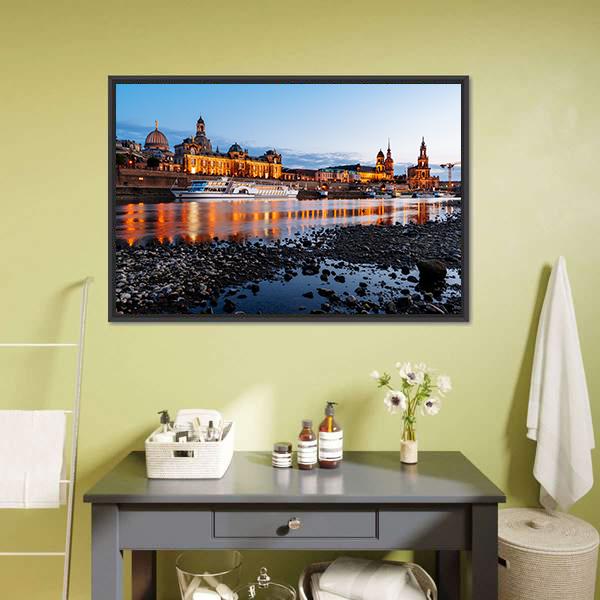 Elbe River At Night Canvas Wall Art-5 Horizontal-Gallery Wrap-22" x 12"-Tiaracle