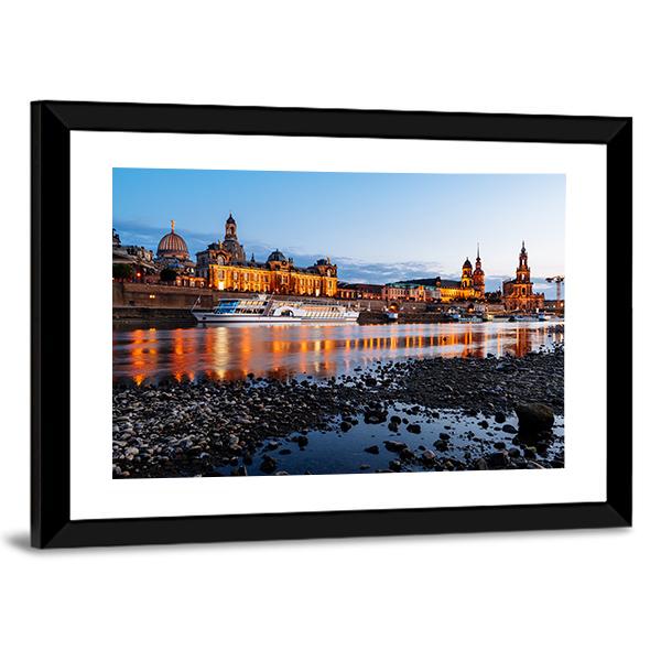 Elbe River At Night Canvas Wall Art-5 Horizontal-Gallery Wrap-22" x 12"-Tiaracle