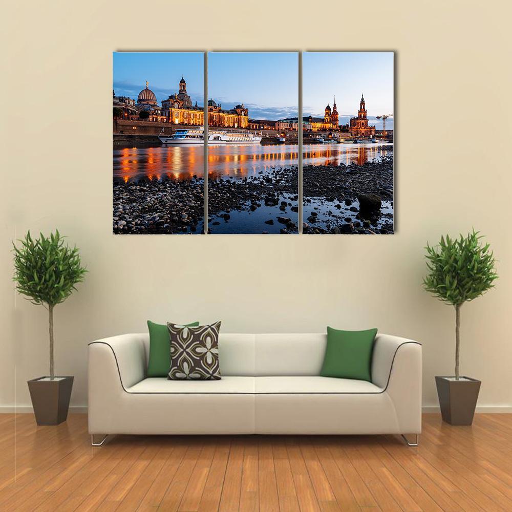 Elbe River At Night Canvas Wall Art-3 Horizontal-Gallery Wrap-37" x 24"-Tiaracle