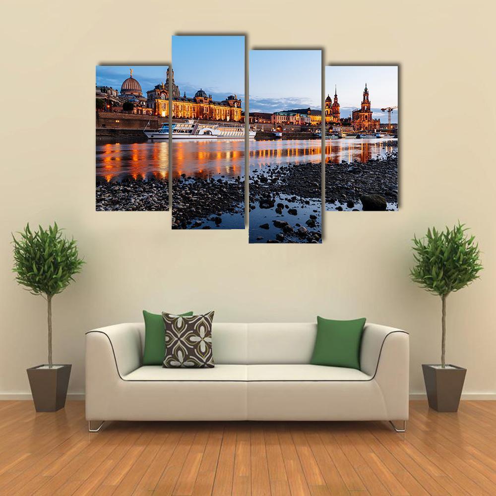 Elbe River At Night Canvas Wall Art-4 Pop-Gallery Wrap-50" x 32"-Tiaracle