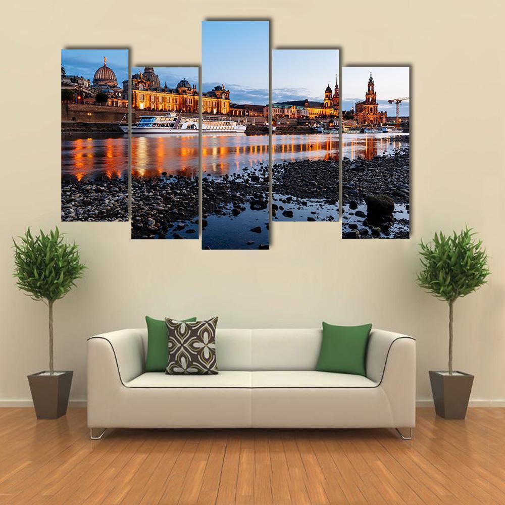 Elbe River At Night Canvas Wall Art-5 Pop-Gallery Wrap-47" x 32"-Tiaracle