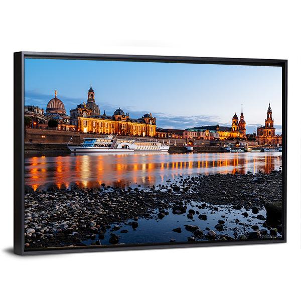 Elbe River At Night Canvas Wall Art-3 Horizontal-Gallery Wrap-25" x 16"-Tiaracle
