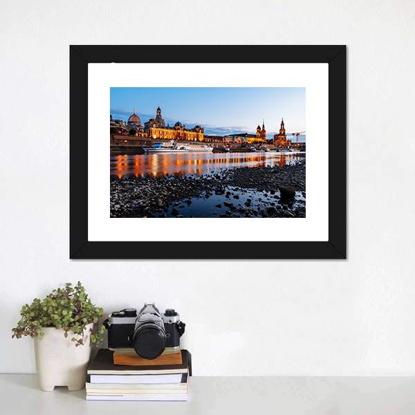 Elbe River At Night Canvas Wall Art-3 Horizontal-Gallery Wrap-25" x 16"-Tiaracle