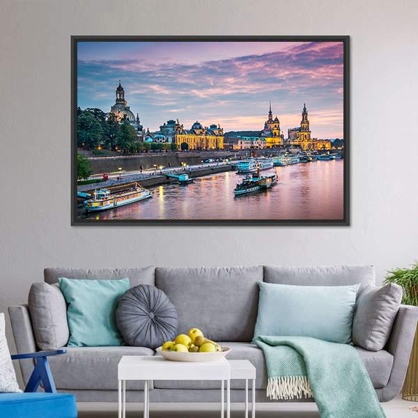 Elbe River Dresden Canvas Wall Art-5 Horizontal-Gallery Wrap-22" x 12"-Tiaracle