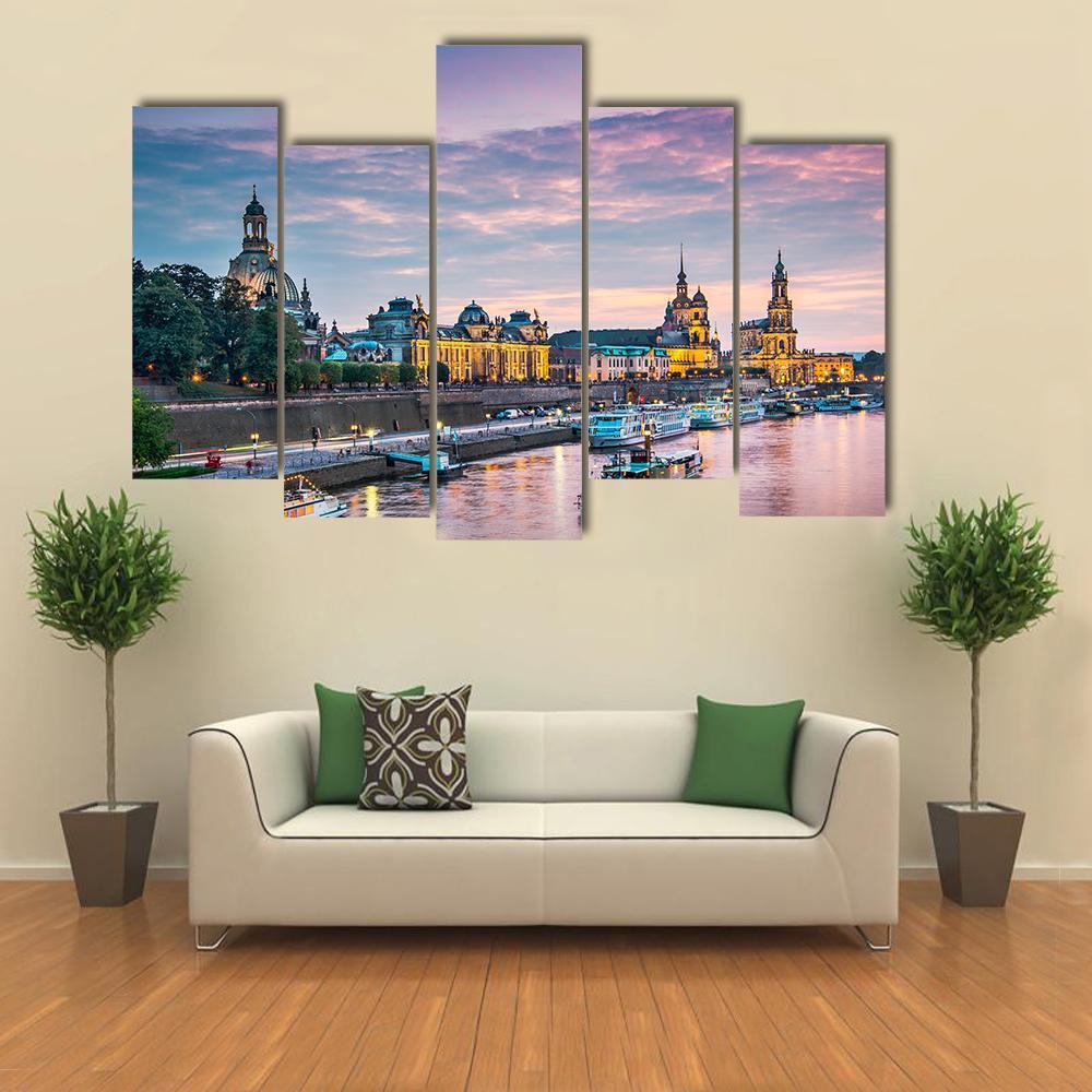 Elbe River Dresden Canvas Wall Art-5 Pop-Gallery Wrap-47" x 32"-Tiaracle
