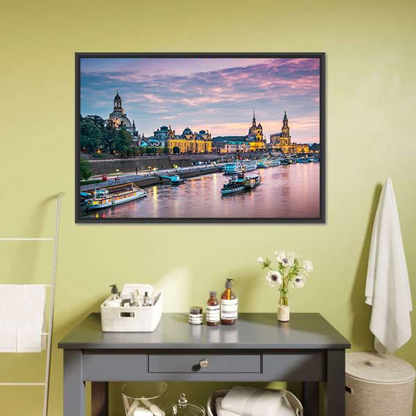 Elbe River Dresden Canvas Wall Art-3 Horizontal-Gallery Wrap-25" x 16"-Tiaracle