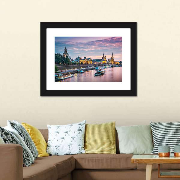 Elbe River Dresden Canvas Wall Art-1 Piece-Framed Print-20" x 16"-Tiaracle