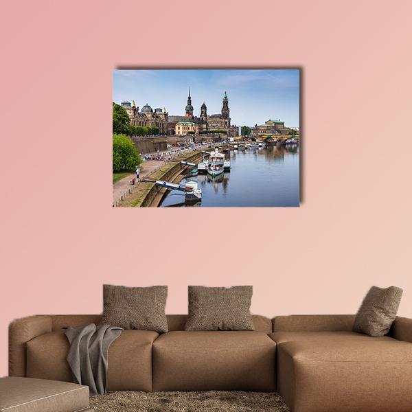 Elbe River Embankment Dresden Canvas Wall Art-1 Piece-Gallery Wrap-36" x 24"-Tiaracle