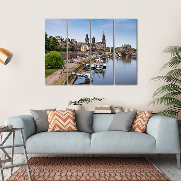 Elbe River Embankment Dresden Canvas Wall Art-4 Horizontal-Gallery Wrap-34" x 24"-Tiaracle