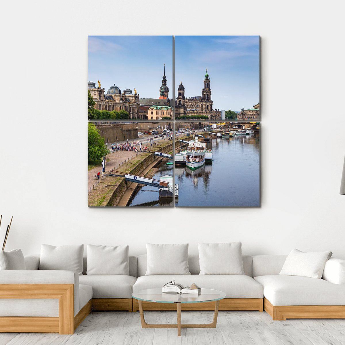 Elbe River Embankment Dresden Canvas Wall Art-4 Square-Gallery Wrap-17" x 17"-Tiaracle