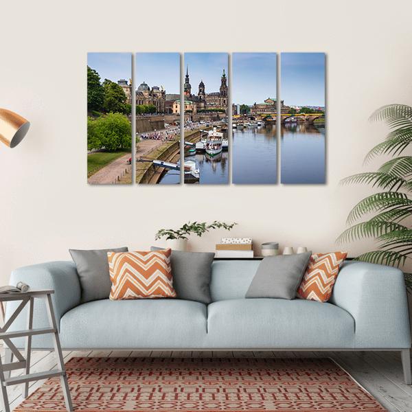 Elbe River Embankment Dresden Canvas Wall Art-5 Horizontal-Gallery Wrap-22" x 12"-Tiaracle