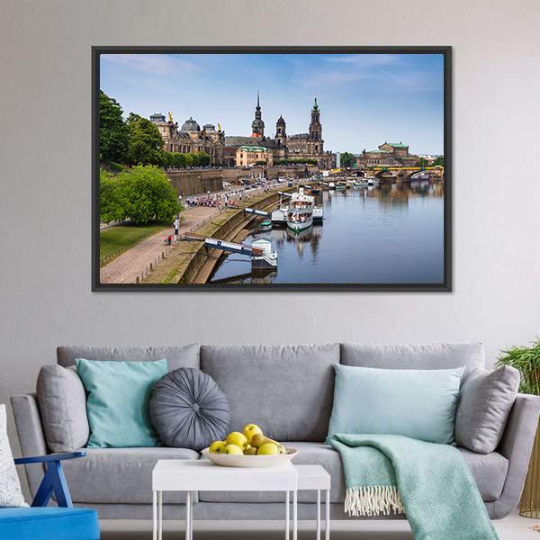 Elbe River Embankment Dresden Panoramic Canvas Wall Art-1 Piece-36" x 12"-Tiaracle