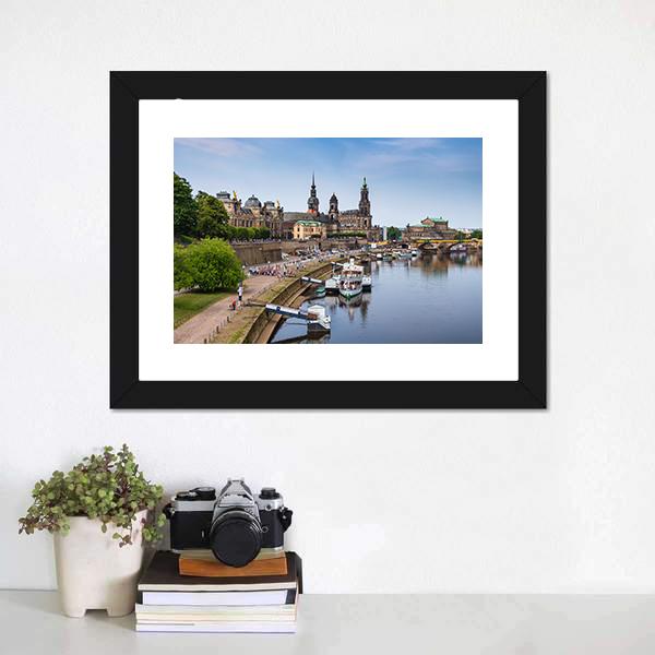 Elbe River Embankment Dresden Panoramic Canvas Wall Art-1 Piece-36" x 12"-Tiaracle