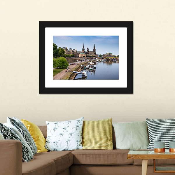 Elbe River Embankment Dresden Panoramic Canvas Wall Art-1 Piece-36" x 12"-Tiaracle