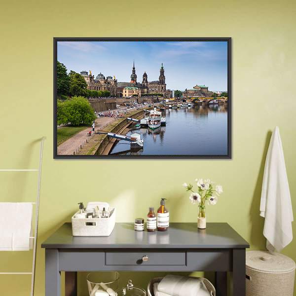 Elbe River Embankment Dresden Panoramic Canvas Wall Art-1 Piece-36" x 12"-Tiaracle