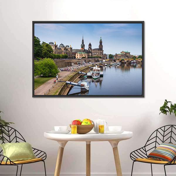 Elbe River Embankment Dresden Panoramic Canvas Wall Art-1 Piece-36" x 12"-Tiaracle
