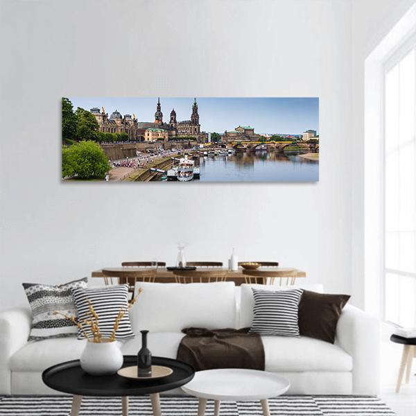 Elbe River Embankment Dresden Panoramic Canvas Wall Art-3 Piece-25" x 08"-Tiaracle