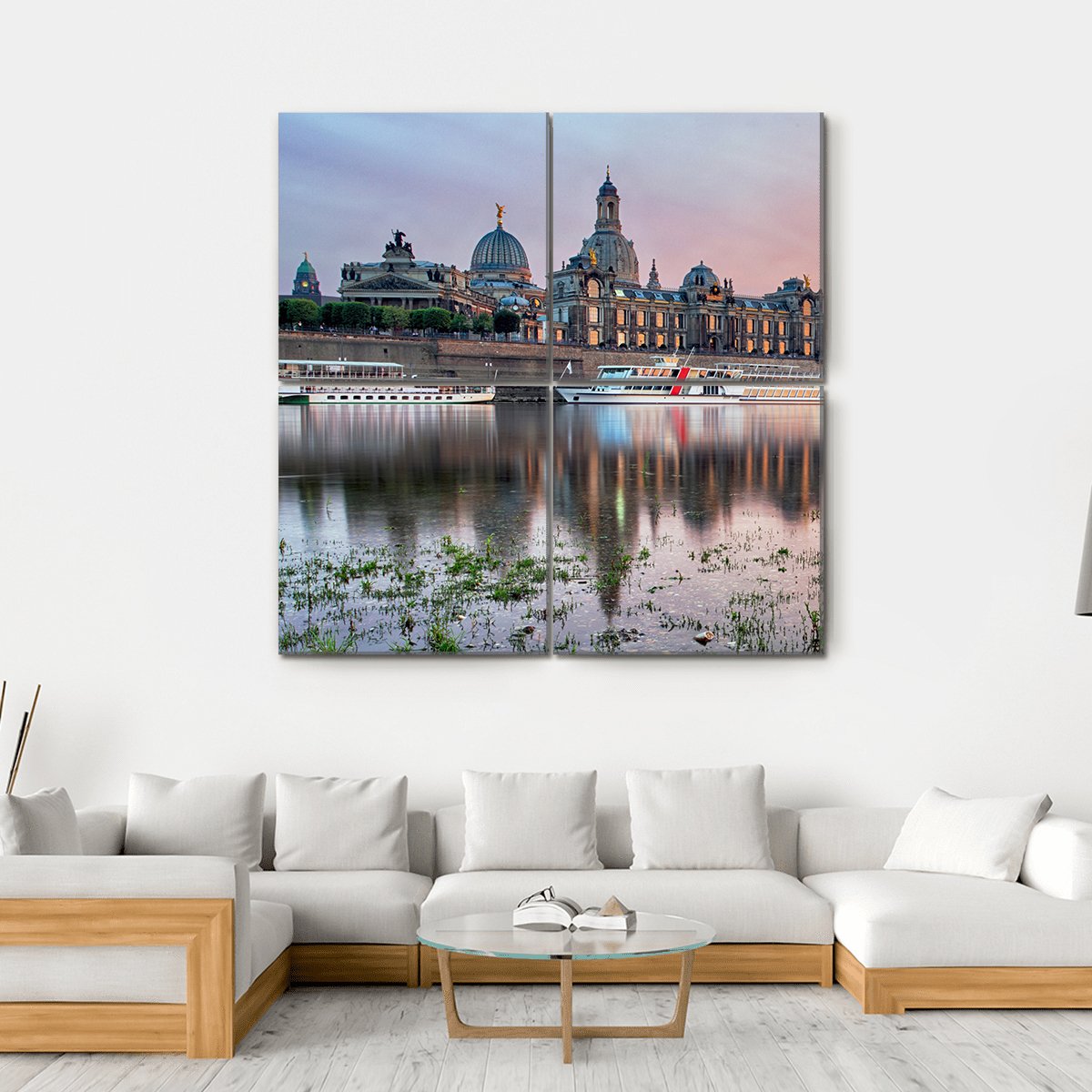 Elbe River In Dresden Canvas Wall Art-4 Square-Gallery Wrap-17" x 17"-Tiaracle